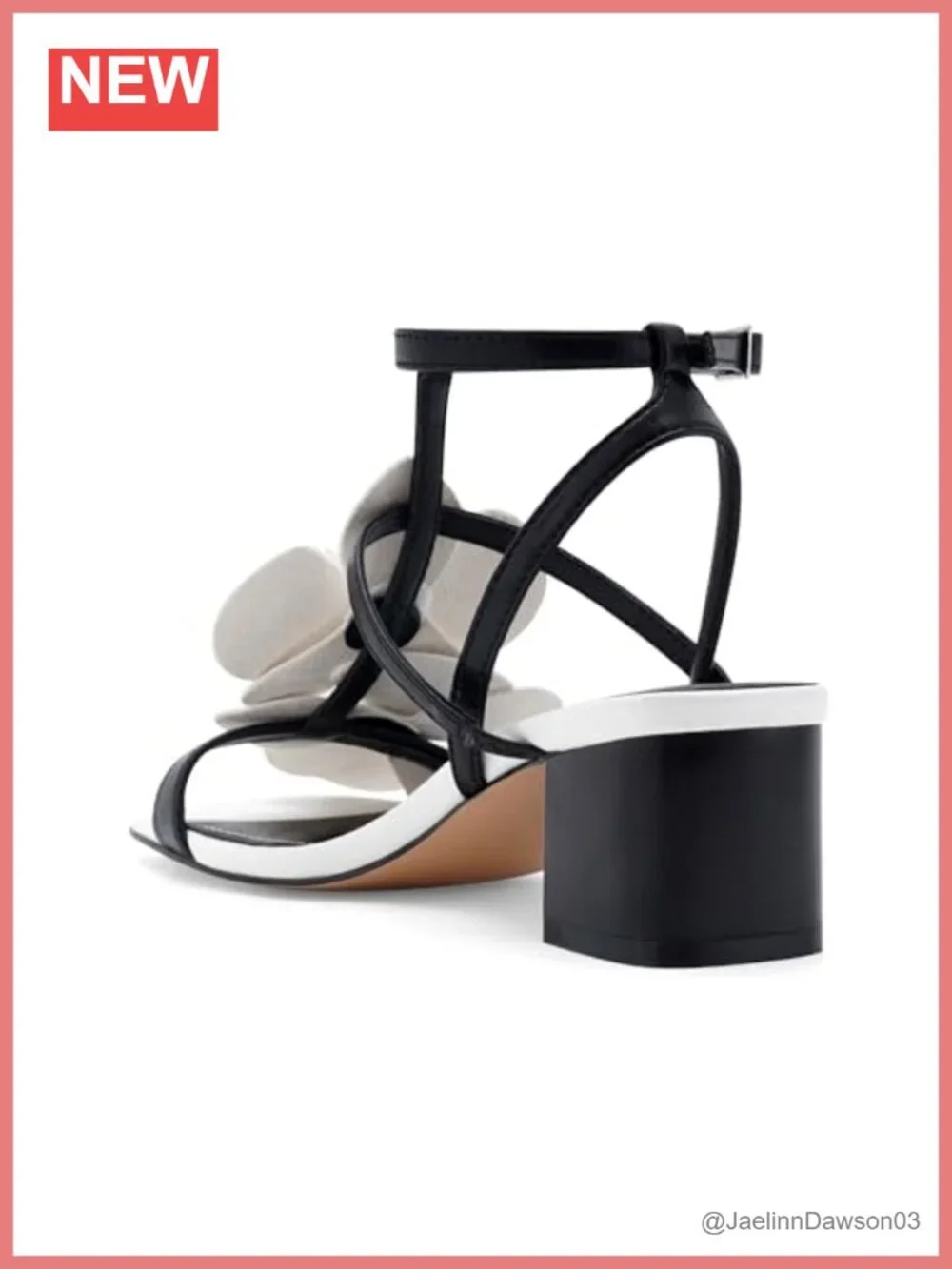 Floral Strappy Heeled Sandals Faux Leather Square Toe Kitten